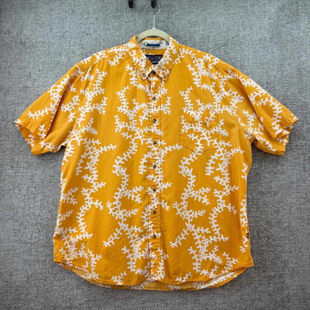 Reyn Spooner Button Down Shirt Mens XXL Orange Excellent Coral Print Aloha